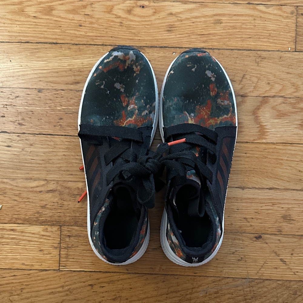 Athletic Sneakers in Green, Black, and Orange Print